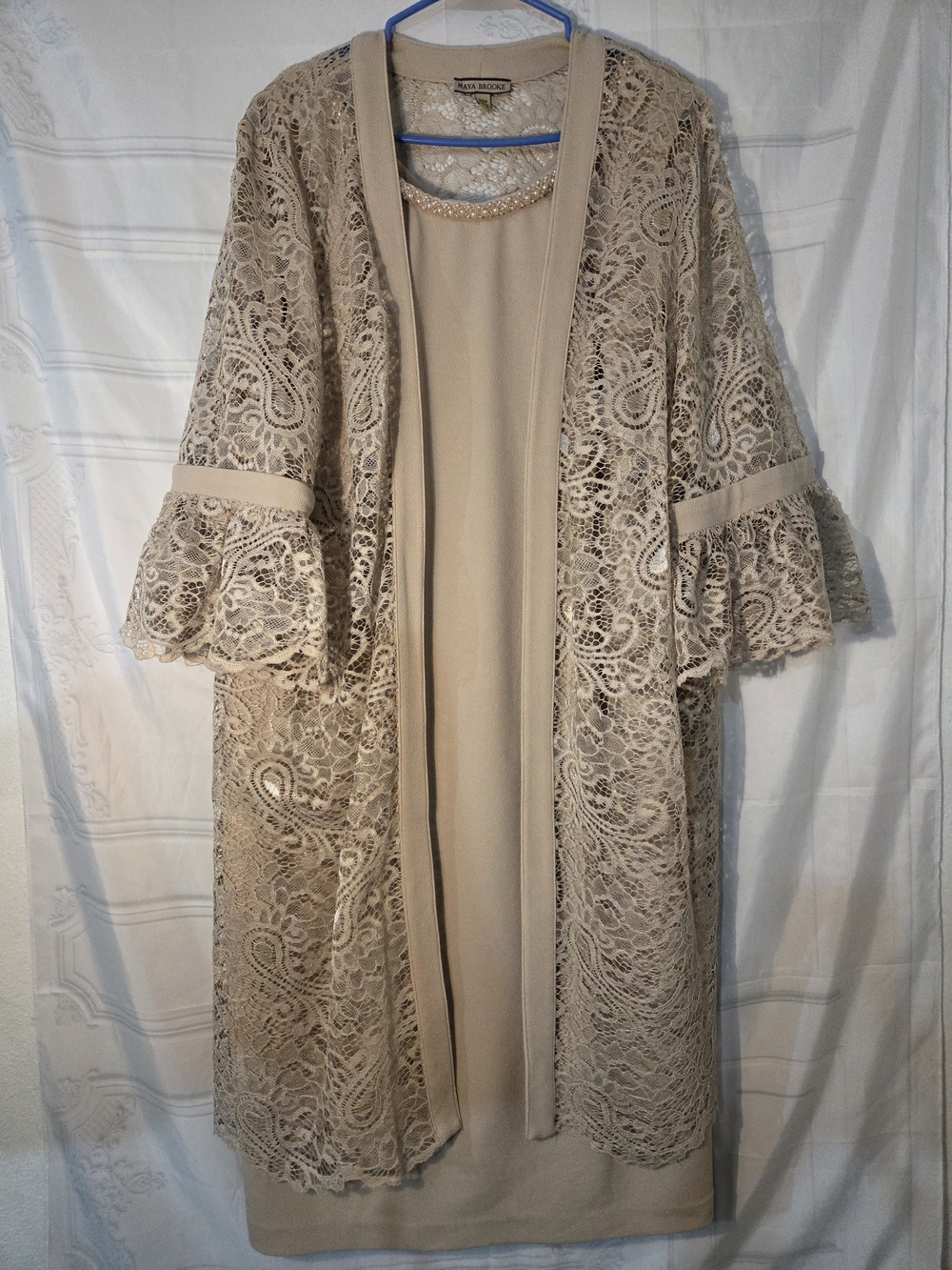 Maya Brooke Beige Lace Overlay Dress